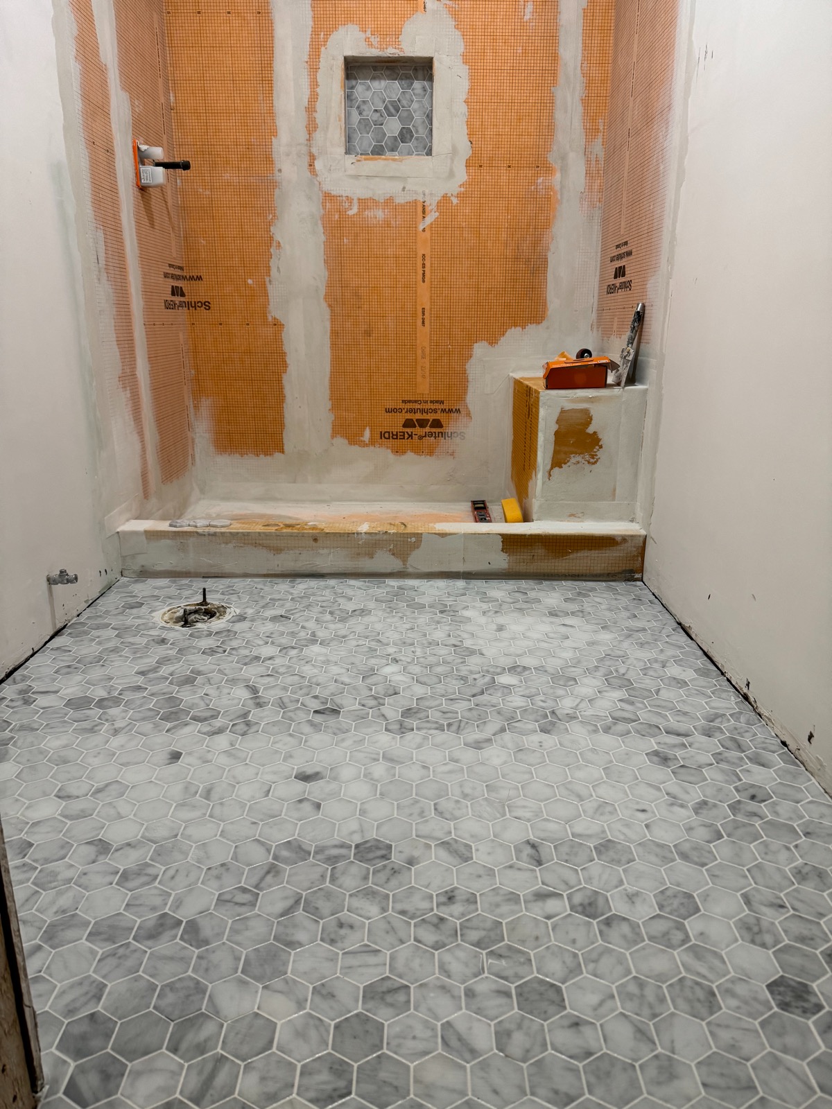 Gray marble hexagon mosaic shower floor Austin TX