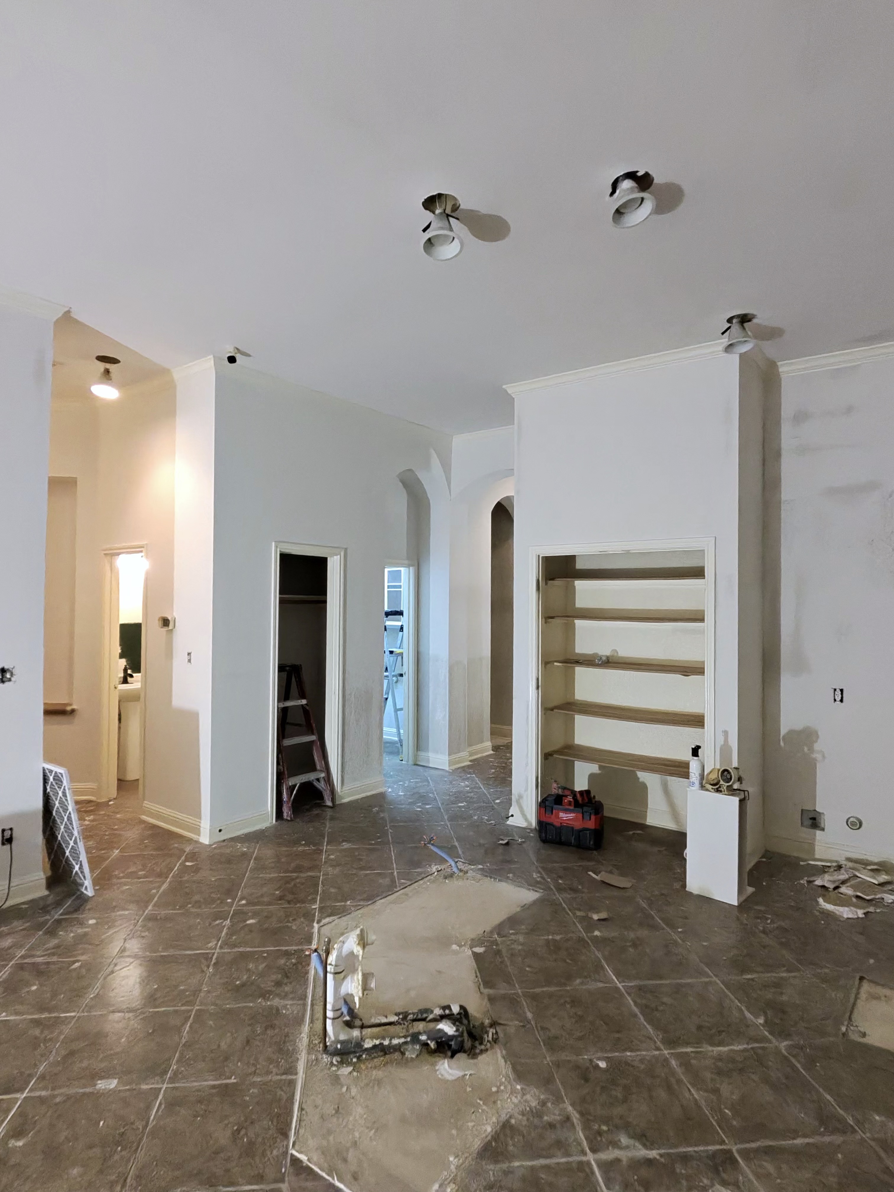 Living room arches shelving